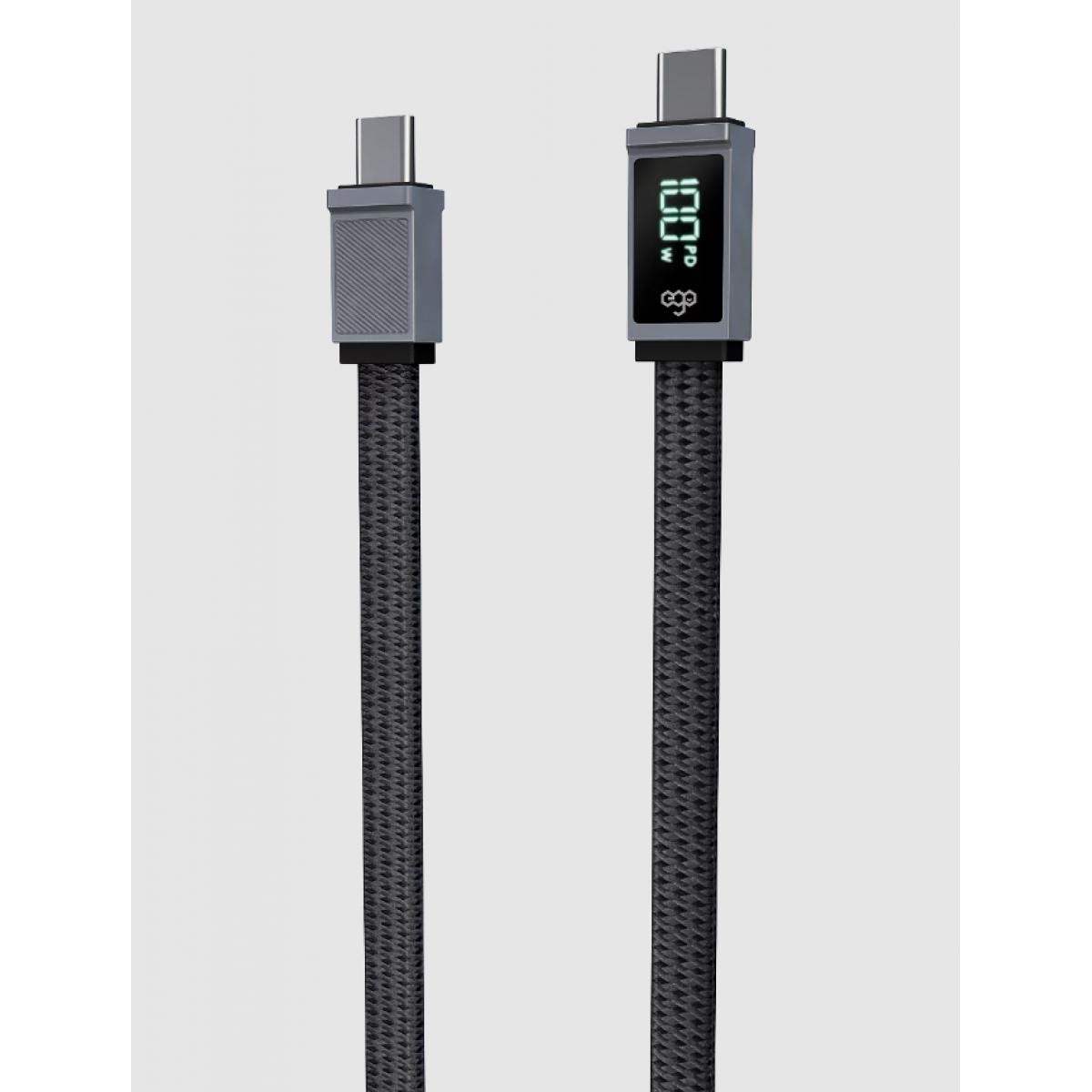 EGO Wiry Max 100W C to C充電線 (黑色): EMARK晶片、即時瓦特顯示、扁線設計